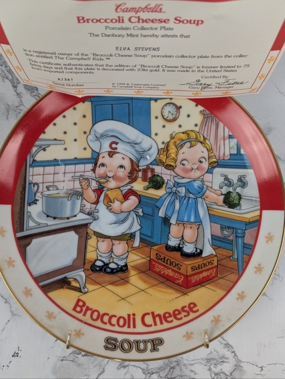 Vtg 1994 Danbury Mint Campbell’s Soup Kids Collector Plate Broccoli Cheese COA